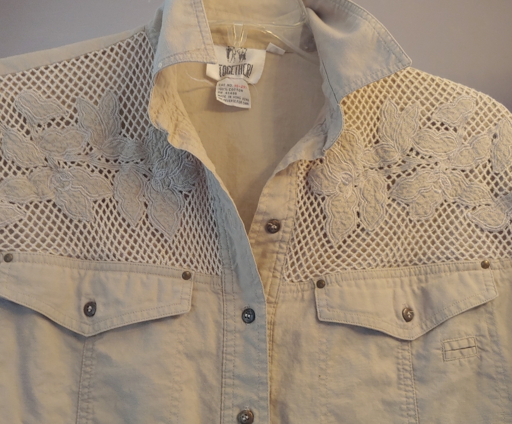 80s lace accent button down shirt jacket